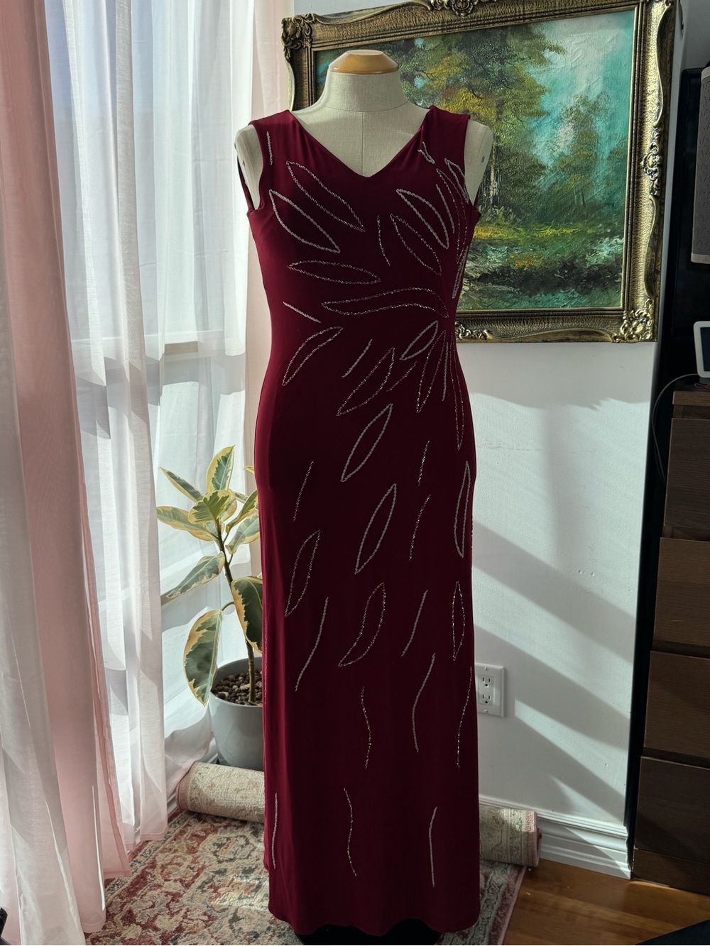 Burgundy Beaded Evening Dress